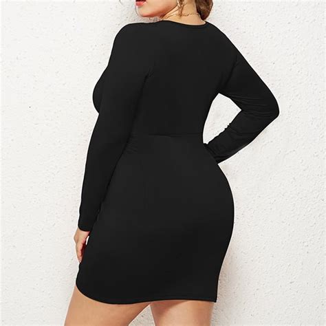 Long Sleeve Midi Dress Bodycon With V Neck Design