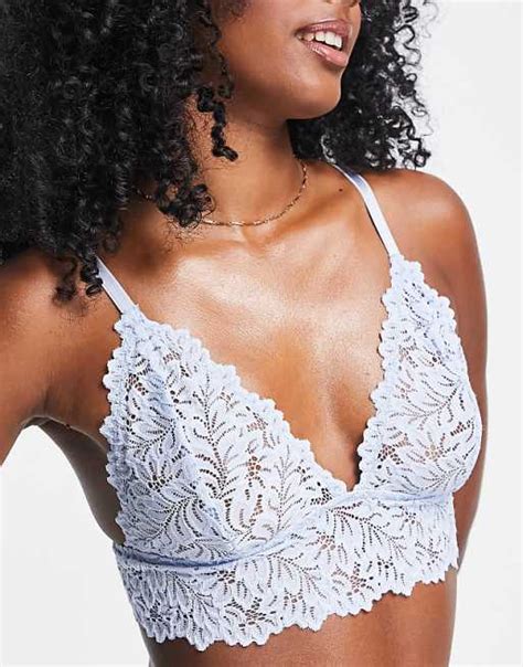 Topshop Grace Lace Longline Triangle Bra In Pale Blue Asos