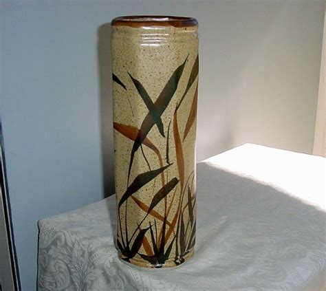 Incredible Tall Modern Signed Steinman Pottery Vase Artistic Hand Painted Plants Pottery Vase