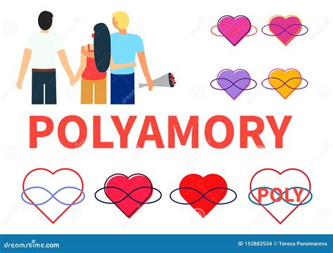 Seth Polyamory. Two Guys And A Girl Hold Hands And Hug. Several Symbols ...