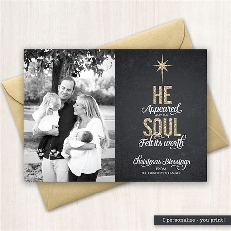 Christian Christmas Cards - Gold Glitter Chalkboard - He Appeared Soul Felt its Worth - Verse ...