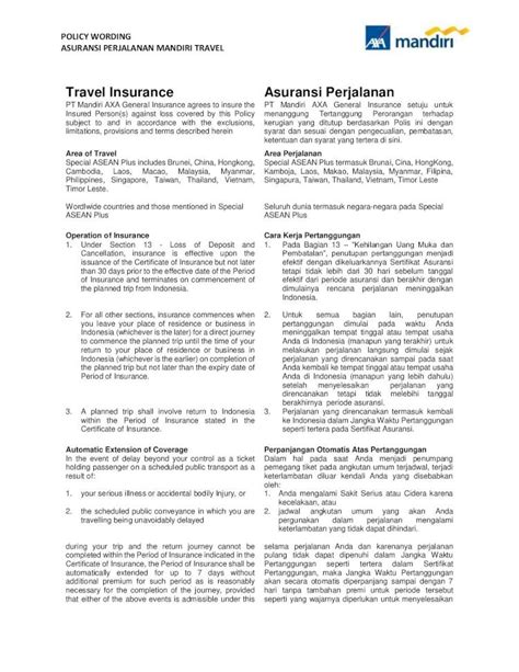 Pdf Polis Standar Asuransi Perjalanan Mandiri Travel Dokumen Tips