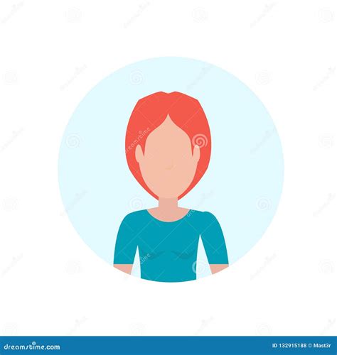 Redhead Woman Avatar Isolated Faceless Female Cartoon Character Portrait Flat Stock Vector