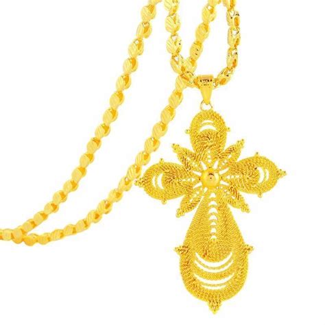 Ethiopian Gold Color Big Cross Pendant Cheap Necklaces Quality