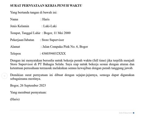 Contoh Surat Pernyataan Perjanjian Kerja Sama Gambar And Docx