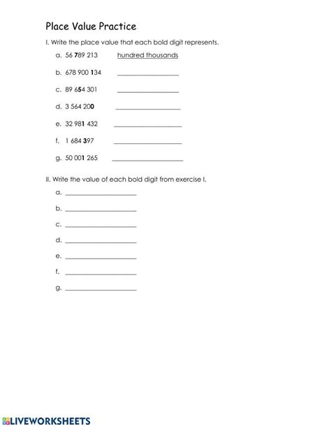 Place Value Interactive Worksheet Live Worksheets