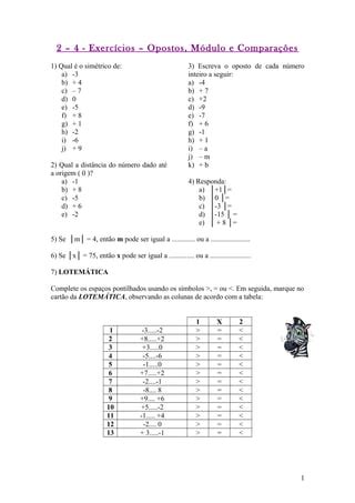 Qual É O Módulo De 6 - 2 exercícios- opostos, módulos e comparações | DOC