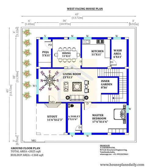 West Facing Home 3BHK Duplex House Duplex Floor Plan House