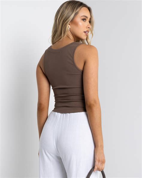 Shop Ava And Ever Basic Ruched Side Tank Top In Espresso Fast Shipping And Easy Returns City