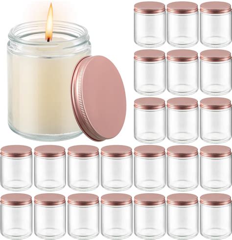 Tioncy 12 Pcs 4oz Frosted Empty Glass Candles Jars With Rose Gold Lids 100ml Round