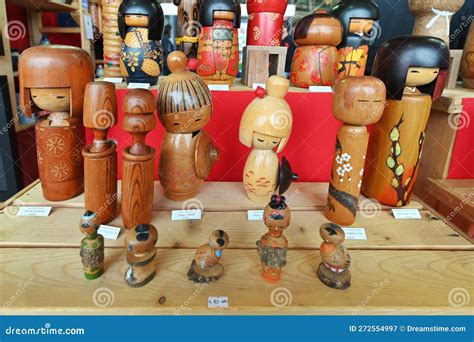 Japanese Wooden Kokeshi Dolls In Kimono Suit Which Are A Toy For Girls