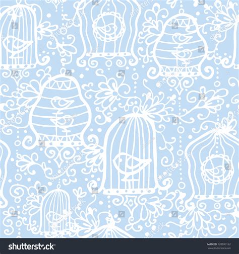 Drawing Birds Cages Seamless Pattern Background Stock Vector Royalty