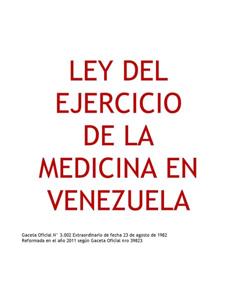 Ley Del Ejercicio De La Medicina En Venezuela 2011 By Jesus Gutierrez