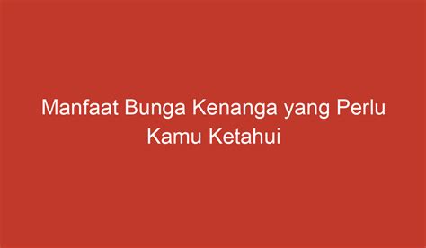 Manfaat Bunga Kenanga Yang Perlu Kamu Ketahui