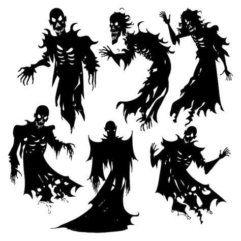 Premium Vector Set Of Silhouettes Of Halloween Ghosts And Monsters With Torn Clothes