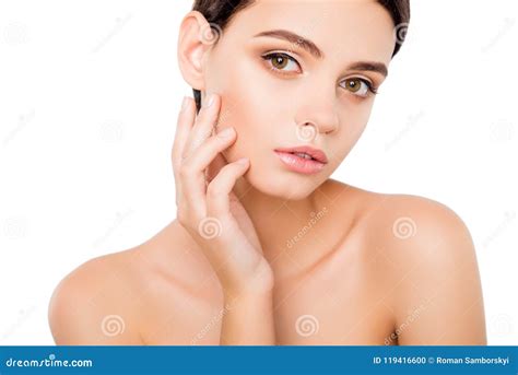 Portrait Of Young Woman Touching Skin On Her Cheek Close Up Portrait