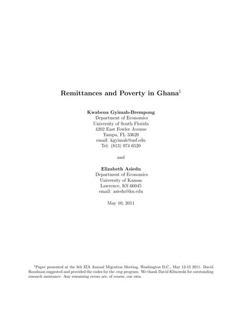 Pdf Remittances And Poverty In Ghana Iza Remittances And Poverty