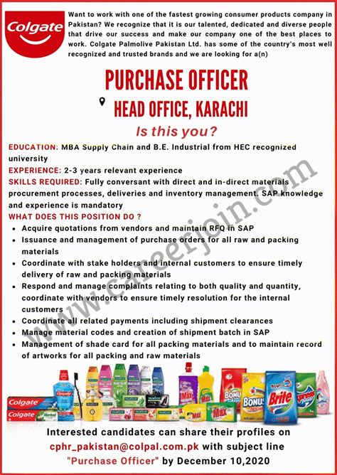 Colgate Palmolive Pakistan Limited Jobs Purchase Officer