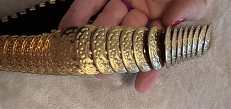 Vintage Gold Metal Medallion Scale Stretch Belt Gem