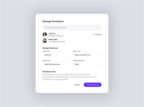 multilevel permission management ui popup portfolio web design ui
