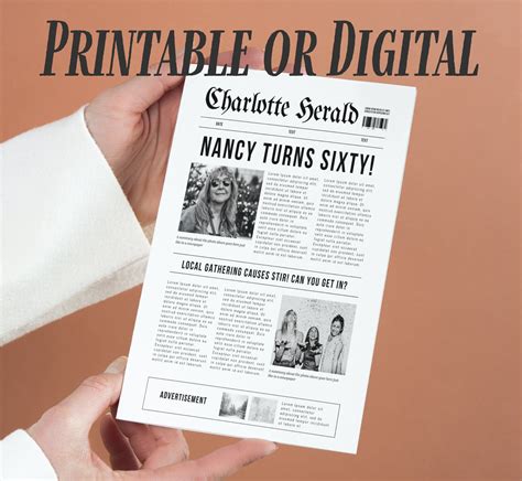 Instant Download Newspaper Template Newspaper Birthday Printable Newspaper Template Newsletter