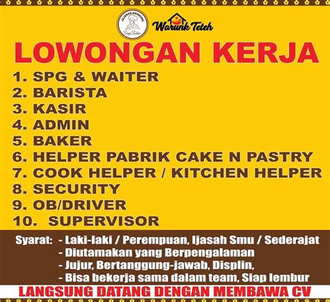 Lowongan Kerja Warunk Teteh Pekanbaru Terbaru November Loker