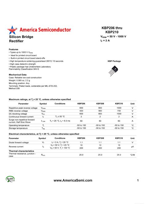 Kbp Datasheet Pdf America Semiconductor