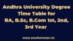 Au Degree Exam Timetable Andhra University Ba B Sc B St