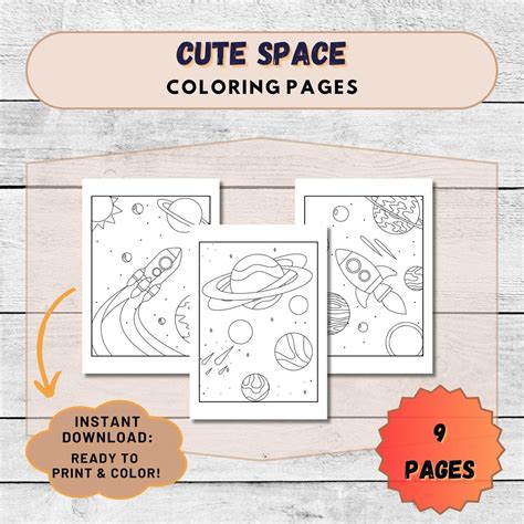 Cute Space Coloring Pages for Kids Space Coloring Pages for - Etsy