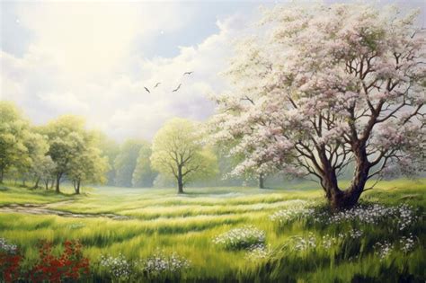 Premium AI Image | Spring tree garden painting