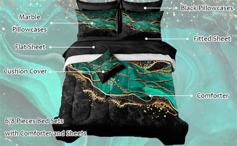 Black Gold Comforter 8 Pieces Queen Bed In A Bag Emerald