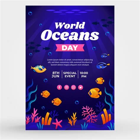 Free Vector Gradient Vertical Poster Template For World Oceans Day