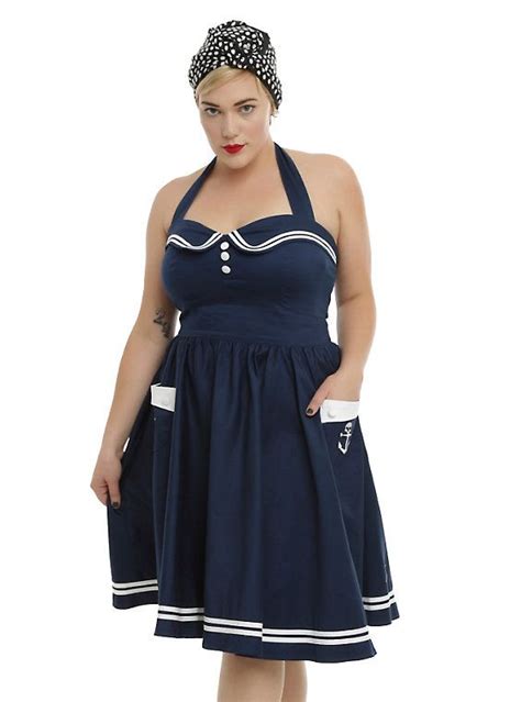 Hell Bunny Navy Motley Sailor Dress Plus Size Blue 1940s Fashion