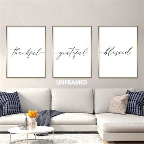 Grateful Thankful Blessed Wall Art Set of 3 Prints so Very - Etsy