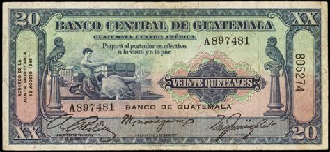 Guatemala 20 Quetzal banknote 1946|World Banknotes & Coins Pictures ...