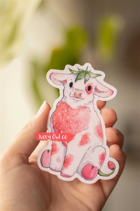 Strawberry Cow Sticker Etsy