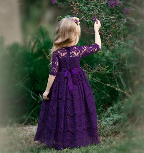 Purple Lace Flower Girl Dress Bohemian Flower Girl Dresses Eggplant Rustic Flower Girl Dress