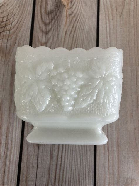 Square Milk Glass Pedestal Planter Vintage Candy Dish Etsy Milk Glass Square Vase Glass