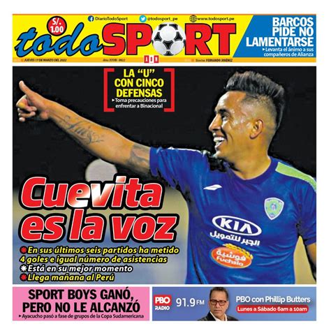 Portada Impresa Diario Todo Sport 17032022 Todo Sport