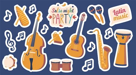 Premium Vector Set Of Stickers Instruments For Playing Latino Music