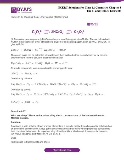 NCERT Solutions For Class 12 Chemistry Chapter 8 The D And F Block Elements