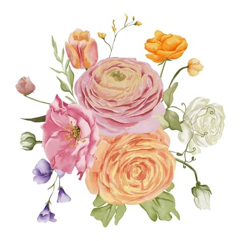 Ilustra O De Buqu Floral De Primavera Em Aquarela Vetor Premium