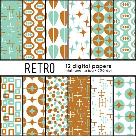 Retro SHAPES 12 Digital Papers pattern set scrapbook, blog, invites ...