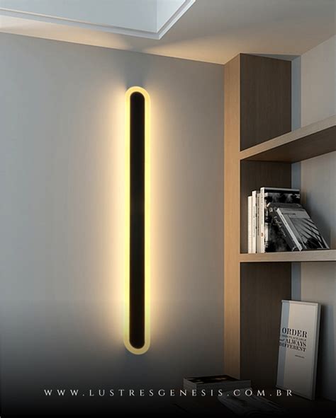 Arandela Moderna Fit Linear Slim Preto Cm Luz Direta Led