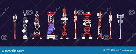 Radio Masts Antenna Towers Set For Telecommunication Broadcasting Tv