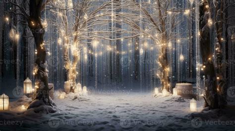 Magical winter forest theme with twinkling lights. Generative AI 30461847 Stock Photo at Vecteezy