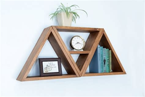 Triangle Shelf Geometric Wood Wall Decor By Haasehandcraft