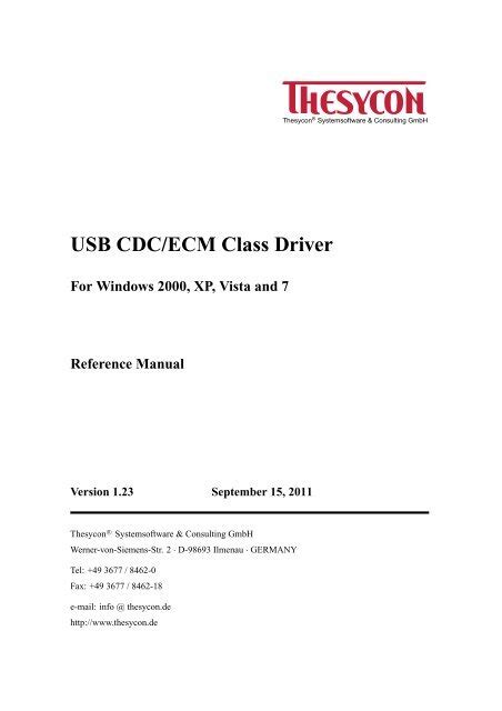 Usb Cdc Ecm Class Driver Reference Manual Thesycon