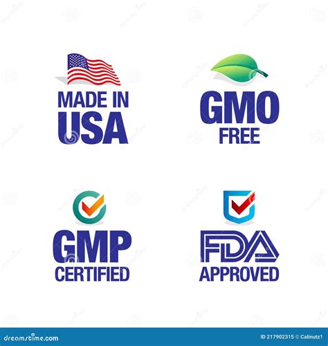 Four Product Badges Made In Usa Gmo Free Good Manufacturing Practice