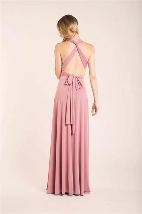 Powder Pink Bridesmaid Long Dress Bridesmaids Dresses Blush Pink Infinity Dress Crossed Back